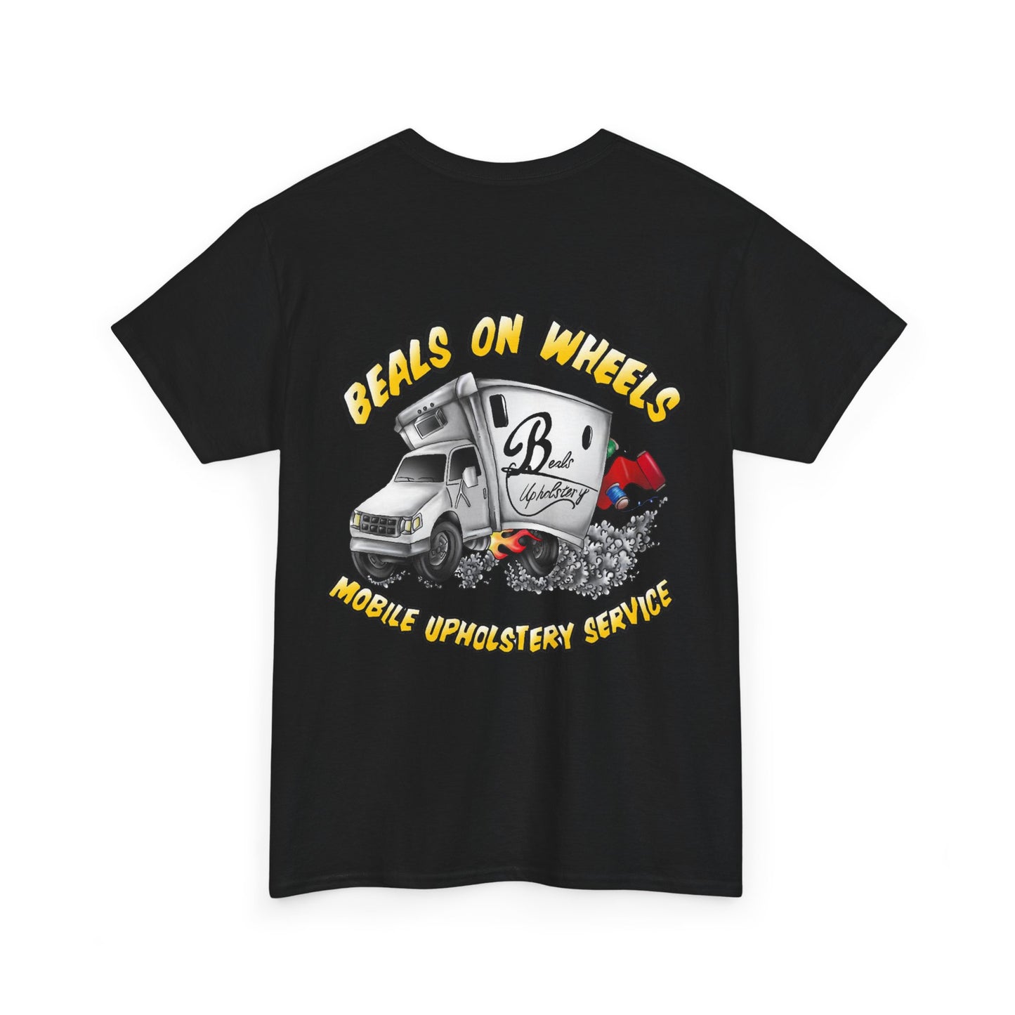 "Beals on wheels" Unisex Heavy Cotton Tee (White front logo)