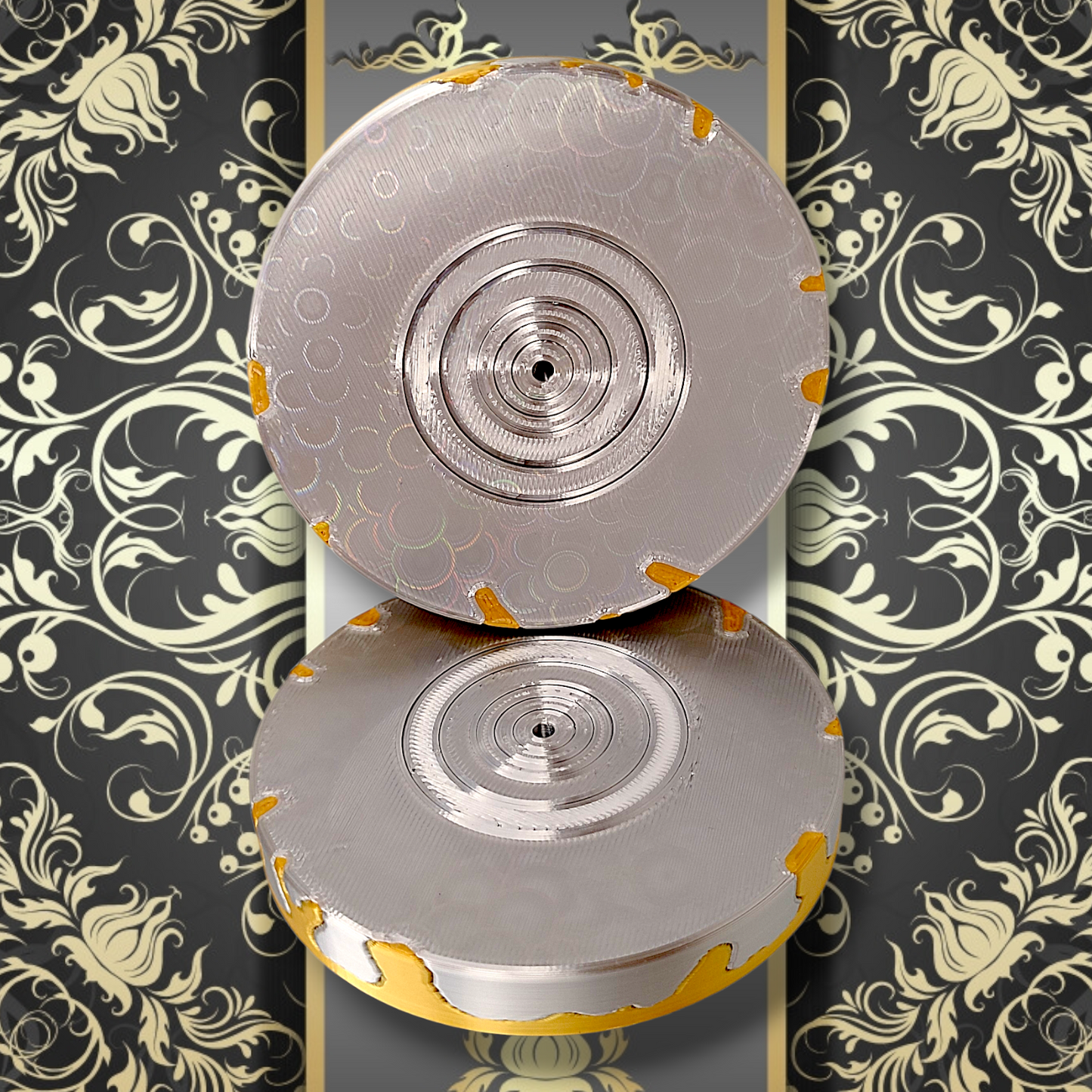 Silver & Gold Drip Seam Puck (Silver w/Gold Drip)