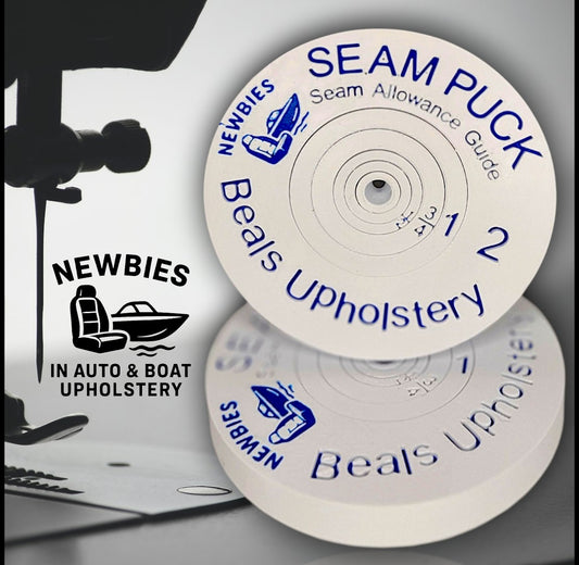 Newbies in Auto & Boat Upholstery Seam Puck (White & Blue w/Newbies' Logo)
