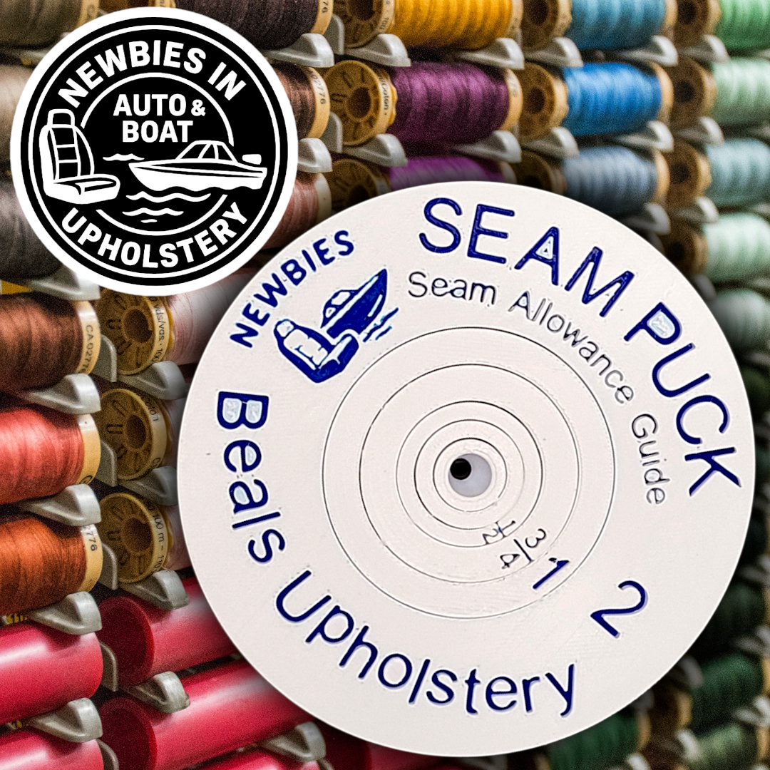 Newbies in Auto & Boat Upholstery Seam Puck (White & Blue w/Newbies' Logo)