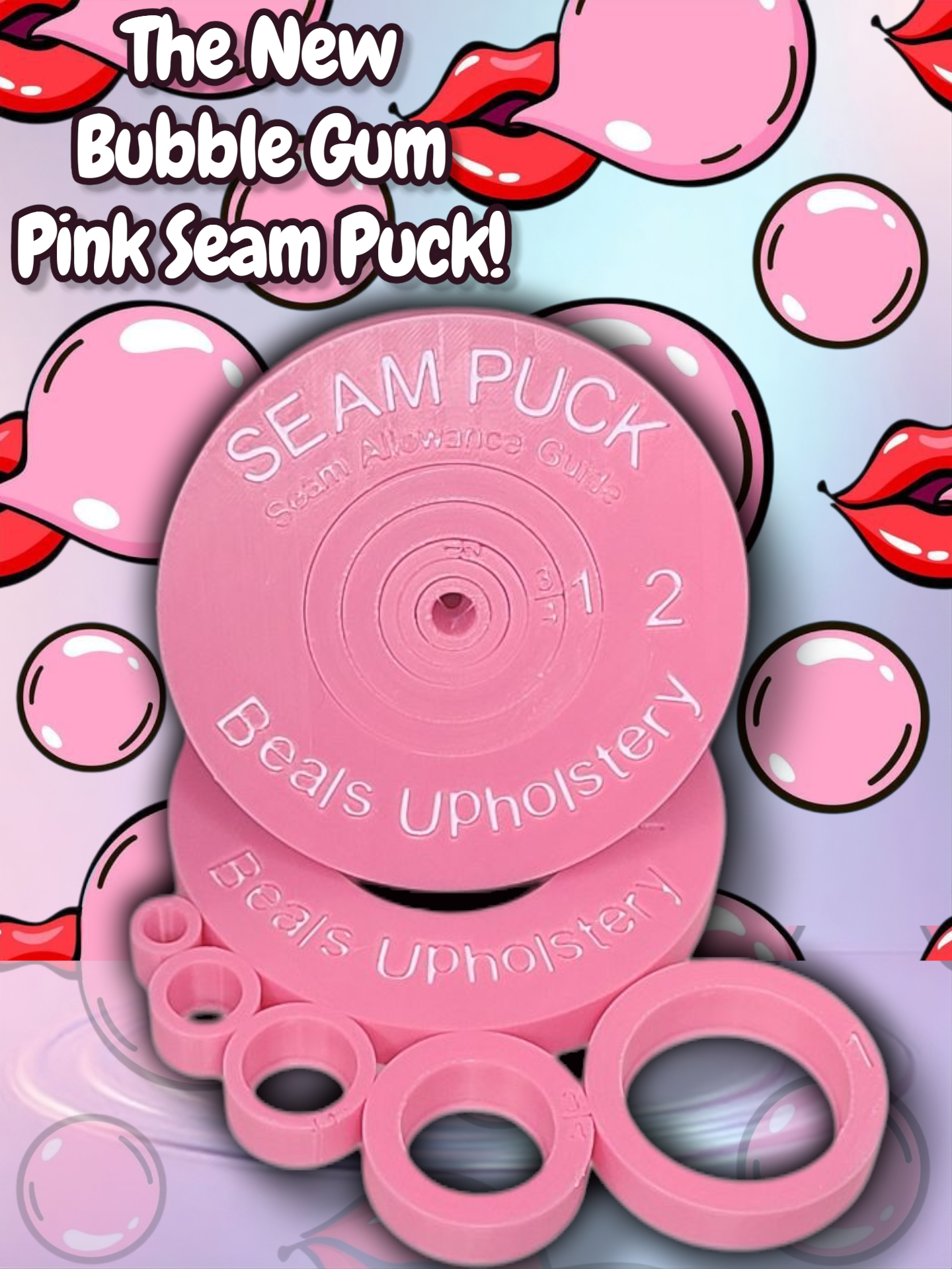 Bubblegum Pink Seam Puck (Light Pink w/White Lettering) – Beals Upholstery